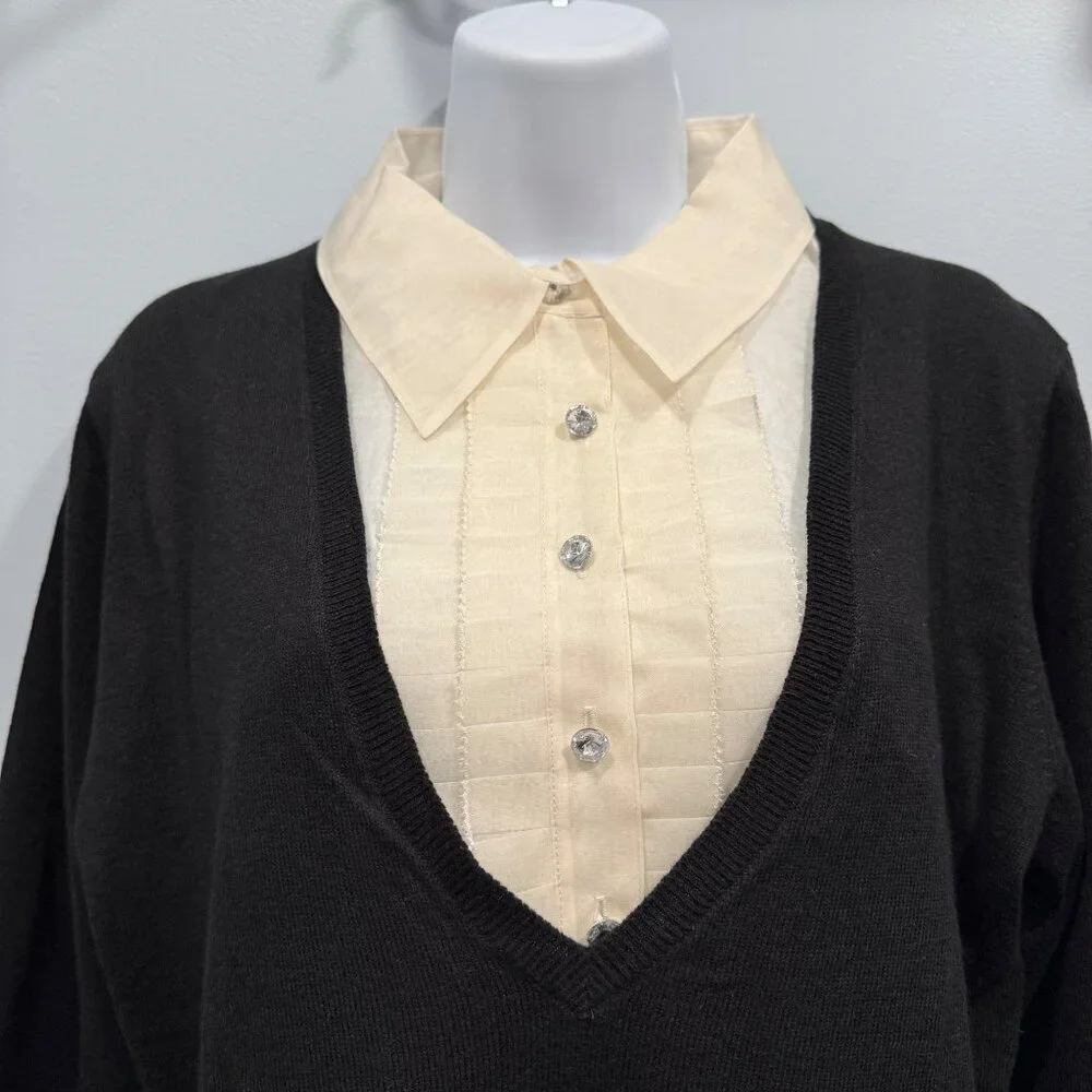 Perfect Carson‎ Kressley Sweater Blouse Insert Silk Cashmere Office Womens M
